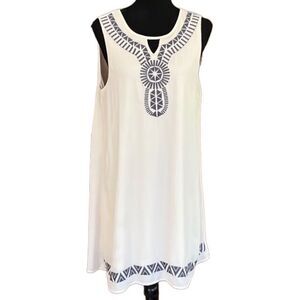 YA Los Angeles ivory lined embroidered trim sleeveless dress size L.